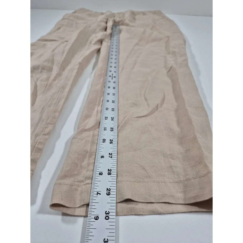 Quince Linen Pants Womens Large Beige 100% European Elastic Waist Casual Relaxed